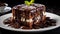 A decadent chocolate cake with whipped cream and fudge sauce generated by AI