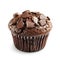 Decadent Chocolate Muffin Topped with Chocolate Chips. Generative ai