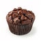 Decadent Chocolate Muffin Topped with Chocolate Chips. Generative ai