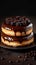 Decadent dessert Boston Cream Pie on dark background, text space
