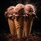 Decadent Temptations: Trio of Creamy Chocolate Ice Cream Cones