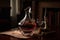 decanter with vintage wine, ready for sipping