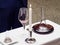 Decanter, wine glass, candle for wine tasting