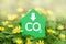 Decarbonization of Real Estate. Lower CO2 emissions and reduce carbon. Green House flower background