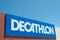 Decathlon logo sign on Decathlon store facade. Decathlon is popular French sporting goods retailer. Spain, Alicante