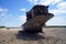 Decaying Aral Sea fishing vessel at Moynaq, Uzbekistan