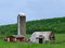 Decaying farm shed and silo