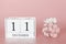 December 11th. Day 11 of month. Calendar cube on modern pink background, concept of bussines and an importent event