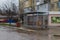 December 13, 2020 Balti MoldovaTransparent glass stop of public transport in bad rainy weather