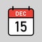 december 15 calendar page, calendar date vector illustration