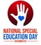 December 2 is observed as National Special Education day, background design with heart and typography
