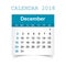 December 2018 calendar. Calendar sticker design template. Week s