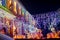 December 2018, New Milton, United Kingdom - Decorated and Lighted houses for Christmas and New Year at Night. Outdoor decor for