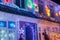 December 2018, New Milton, United Kingdom - Decorated and Lighted houses for Christmas and New Year at Night. Outdoor decor for