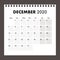 December 2020 calendar with wire band