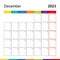 December 2023 colorful wall calendar, week starts on Monday