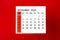 The December 2023 Monthly calendar for 2023 year on red background