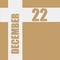 december 22. 22th day of month, calendar date.Beige background with white intersecting lines with inscriptions on them