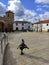 December 8, 2020 Romangordo in Caceres. statue children playing in the square