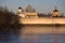 December evening at the Tikhvin Assumption Monastery. Leningrad region, Russia