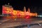 December night with Christmas lights in the National Palace of Mafra in Mafra village near Lisbon. Convent and Basilica of Portuga