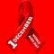 December Worlds Aids Day concept symbol with text and red ribbon of aids awareness and with man silhouette leaning on.