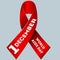 December Worlds Aids Day concept symbol with text and red ribbon of aids awareness and with man silhouette leaning on.