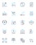 Decentralized economy linear icons set. Blockchain, Cryptocurrency, Peer-to-peer, Distributed, Trustless, Immutable