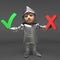 A decision has to made by chivalrous medieval knight in armour, 3d illustration