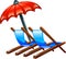 Deck or beach chairs and parasol
