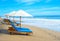 Deck chairs beach parasols, Bali