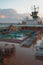 Deck of cruise liner and dawn in tropics, Caribbean Sea