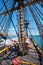 Deck with masts and ropes of Gotheborg of Sweden - sailing replica of the Swedish East Indiaman ship