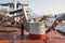 Deck of an old water ship - rusty, antique details of ancient te