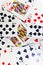 A deck of randomly scattered poker cards