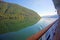 Deck of a ship as it cruises down the Sognefjord or Sognefjorden,  Vestland county in Western Norway.