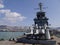 Deck and weapons of the Soviet cruiser Mikhail Kutuzov. Novorossiysk, Russia