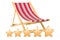 Deckchair with five golden stars. 3D rendering