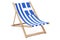Deckchair with Greek flag. Greece vacation, tours, travel packages, concept. 3D rendering