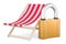 Deckchair with padlock, 3D rendering