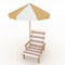 Deckchair and parasol on white background