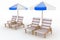 Deckchair and parasol on white background