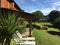 Deckchairs in countryside. Green nature corner