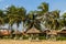 Deckchairs parasol on the tropical summer beach