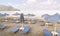 Deckchairs and parasols at an empty beach