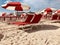 deckchairs and parasols at Miami Beach, Florida, USA