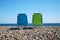 Deckchairs on pebble beach