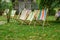 Deckchairs for relaxation. Autumn time.