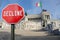 Decline sign with Altar of the Fatherland in Rome