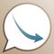 Declining arrow sign. Bright cerulean icon in white speech balloon at pale taupe background. Illustration